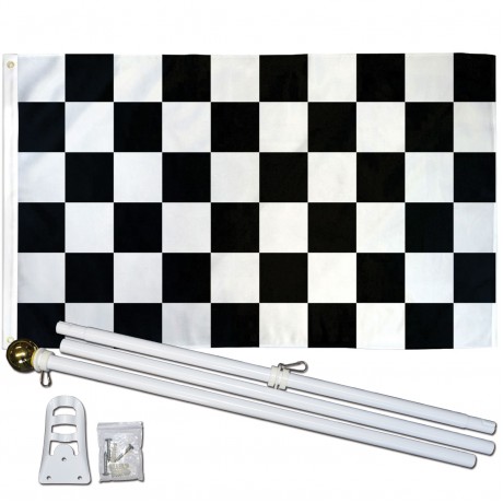 Checkered Black & White 3' x 5' Polyester Flag, Pole and Mount