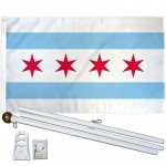 Chicago City 3' x 5' Polyester Flag, Pole and Mount