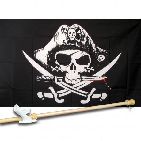 DEADMANS CHEST PIRATE 3' x 5'  Flag, Pole And Mount.