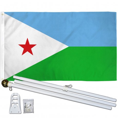 Djibouti 3' x 5' Polyester Flag, Pole and Mount