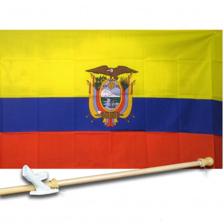 ECUADOR COUNTRY 3' x 5'  Flag, Pole And Mount.