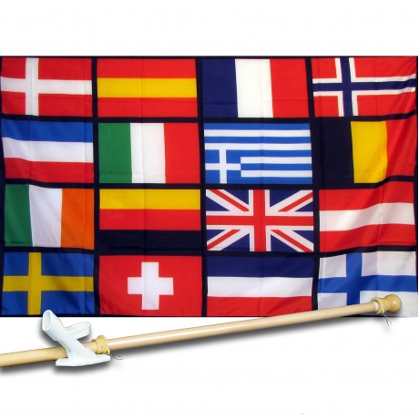 EUROPEAN NATIONS SOCCER 3' x 5'  Flag, Pole And Mount.
