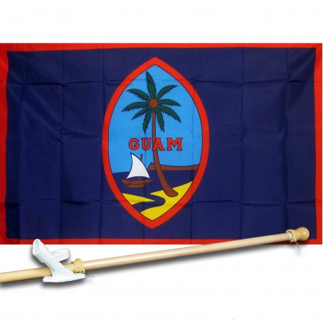 GUAM COUNTRY 3' x 5'  Flag, Pole And Mount.