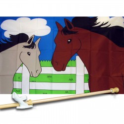 TWO HORSES 3' x 5'  Flag, Pole And Mount.
