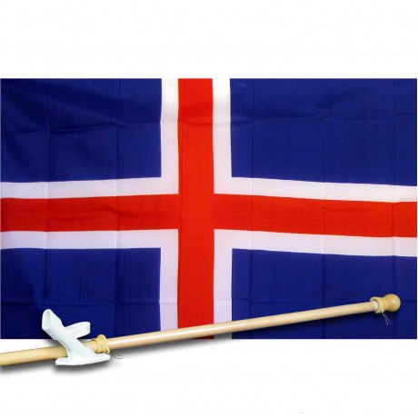 ICELAND COUNTRY 3' x 5'  Flag, Pole And Mount.