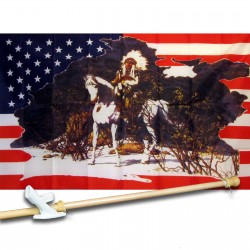 US INDIAN CHIE F HISTORICAL 3' x 5'  Flag, Pole And Mount.