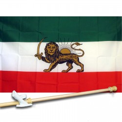 IRANIAN SHAW W/LION COUNTRY 3' x 5'  Flag, Pole And Mount.