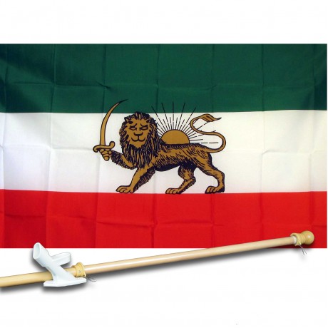 IRANIAN SHAW W/LION COUNTRY 3' x 5'  Flag, Pole And Mount.