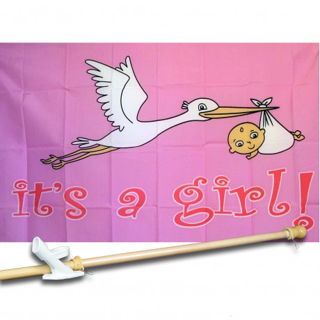 IT'S A GIRL PINK 3' x 5'  Flag, Pole And Mount.