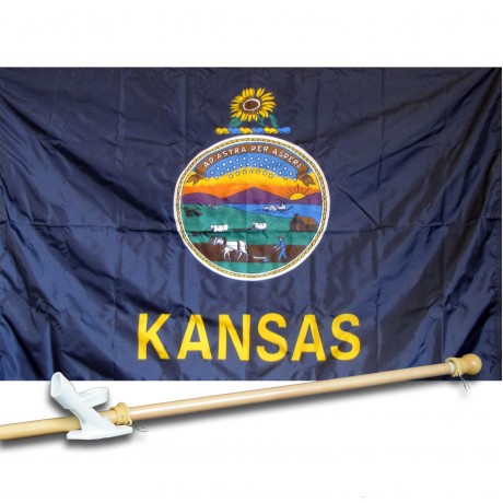 KANSAS 3' x 5'  Flag, Pole And Mount.