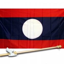 LAOS NEW COUNTRY 3' x 5'  Flag, Pole And Mount.