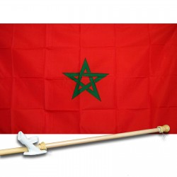 MOROCCO COUNTRY 3' x 5'  Flag, Pole And Mount.