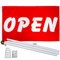 Open Red White Bubble Letters 3' x 5' Polyester Flag, Pole and Mount