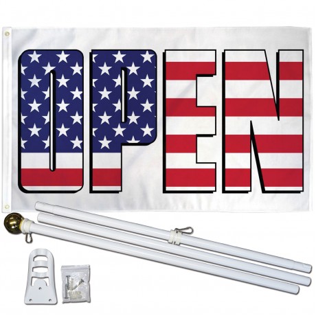 Open USA 3' x 5' Polyester Flag, Pole and Mount