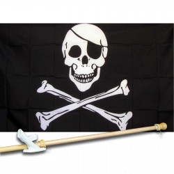 PIRATE REGULAR 3' x 5'  Flag, Pole And Mount.