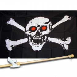 PIRATE RED EYES 3' x 5'  Flag, Pole And Mount.