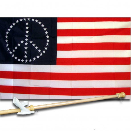 US PEACE STARS HISTORICAL 3' x 5'  Flag, Pole And Mount.