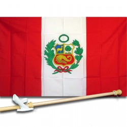 PERU COUNTRY 3' x 5'  Flag, Pole And Mount.