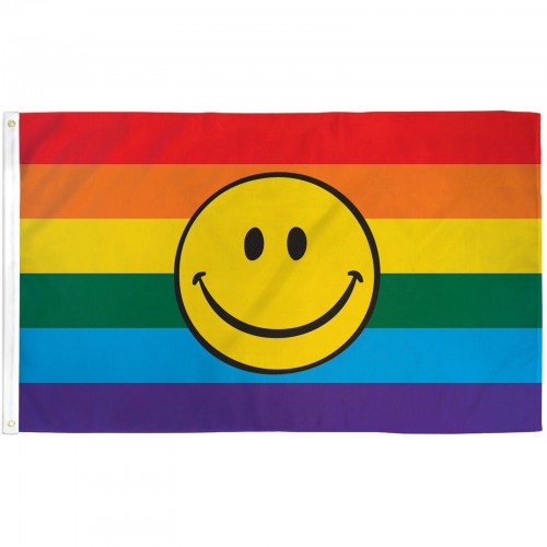 Rainbow Smiley 3' x 5' Polyester Flag (F-2443) - by www.neoplexonline.com