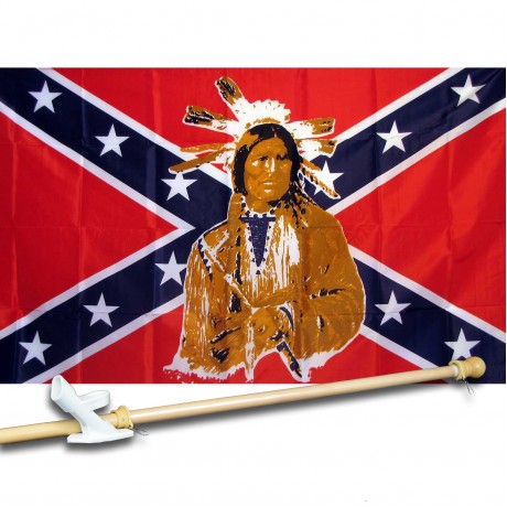 REBEL INDIAN 3' x 5'  Flag, Pole And Mount.