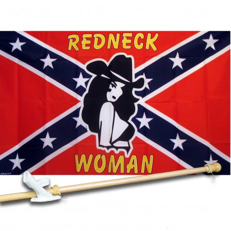 REBEL REDNECK WOMAN 3' x 5'  Flag, Pole And Mount.