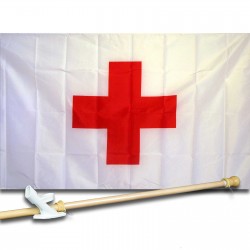 INTERNATIONAL RED CROSS 3' x 5'  Flag, Pole And Mount.