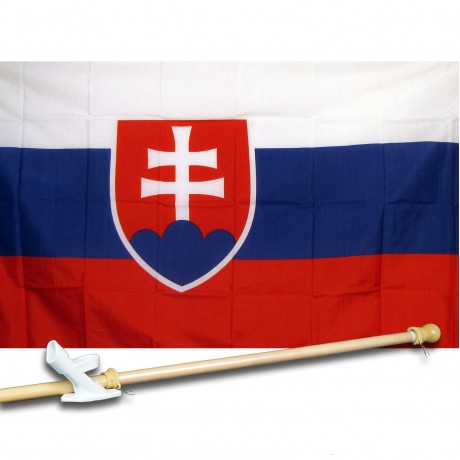 SLOVAKIA 3' x 5'  Flag, Pole And Mount.