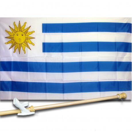 URUGUAY COUNTRY 3' x 5'  Flag, Pole And Mount.