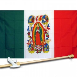 VIRGIN LADY O F GUADALUPE 3' x 5'  Flag, Pole And Mount.