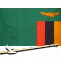 ZAMBIA COUNTRY 3' x 5'  Flag, Pole And Mount.