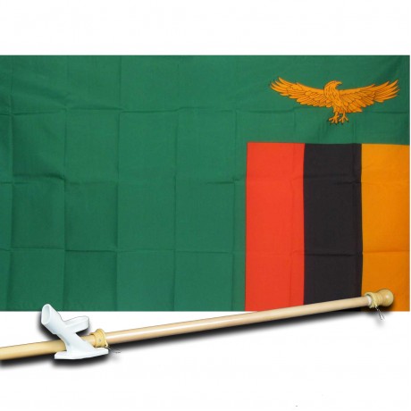 ZAMBIA COUNTRY 3' x 5'  Flag, Pole And Mount.