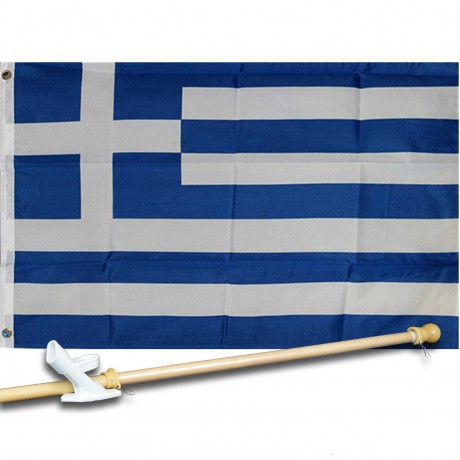 GREECE COUNTRY 2' X 3'  Flag, Pole And Mount.