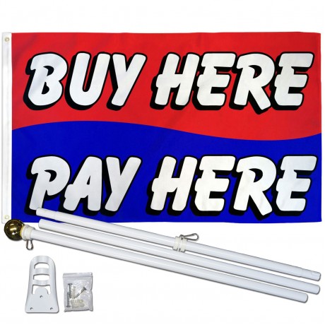 Buy Here Pay Here 3' x 5' Polyester Flag, Pole and Mount
