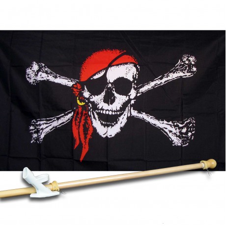JOLLY ROGER 3' x 5'  Flag, Pole And Mount.