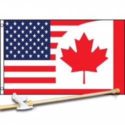 USA CANADA RED LEAF 3' x 5'  Flag, Pole And Mount.