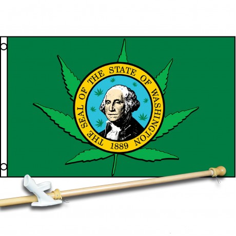 WASHINGTON / MARAJUANA STATE 3' x 5'  Flag, Pole And Mount.