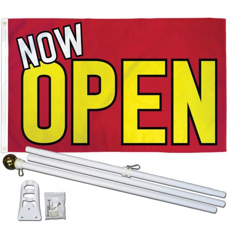 NOW OPEN 3' x 5'  Flag, Pole And Mount.