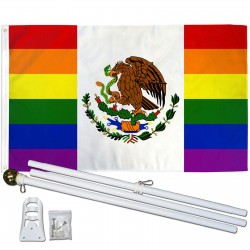 Mexico Pride Rainbow 3' x 5' Polyester Flag, Pole and Mount