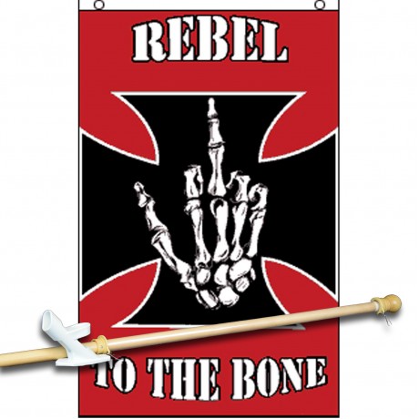 REBEL TO THE BONE 3' x 5'  Flag, Pole And Mount.