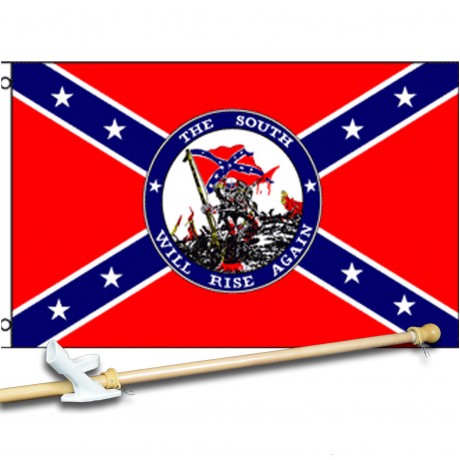 REBEL THE SOUTH 3' x 5'  Flag, Pole And Mount.