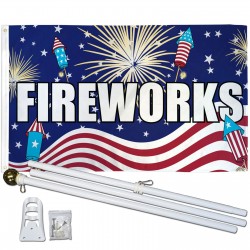 Fireworks Rockets 3' x 5' Polyester Flag, Pole and Mount