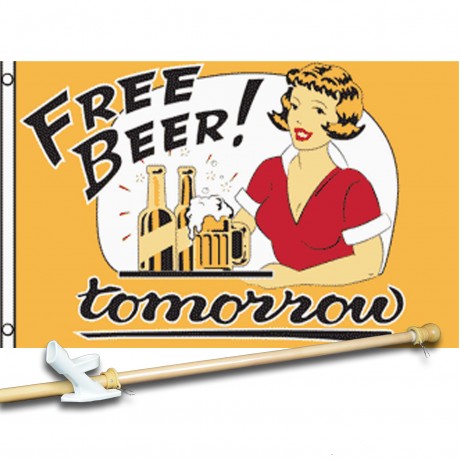 Free Beer Tomorrow vintage 3'x 5' polyester Flag, pole and mount 