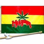 Marijuana Leaf Rasta 3' x 5' Polyester Flag, Pole and Mount