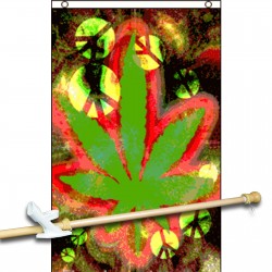 Marijuana Leaf Tie Dye 3' x 5' Polyester Flag, Pole and Mount