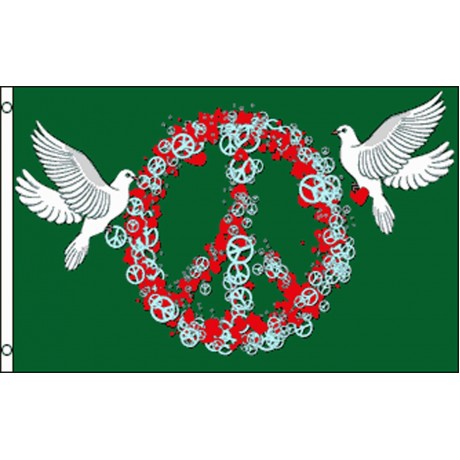 Peace And Love Peace Sign And Doves 3' x 5' Flag