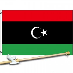 LIBYA (NEW 3' x 5'  Flag, Pole And Mount.
