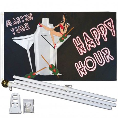 Happy Hour 3' x 5' Polyester Flag, Pole and Mount