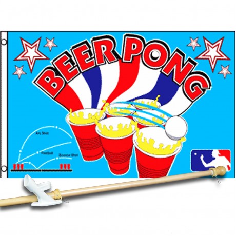 BEER PONG 3' x 5'  Flag, Pole And Mount.