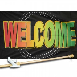 WELCOME NEON 3' x 5'  Flag, Pole And Mount.