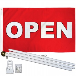 Open Red White Block Letters 3' x 5' Polyester Flag, Pole and Mount